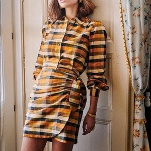 Sezane Jana Dress in Ochre Check